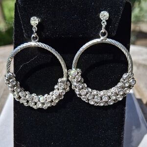 Sparkly Silver Tone Crystal Drop Earrings